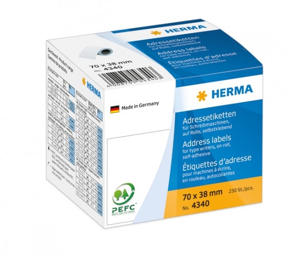 HERMA 4340 Adressetiketten für Schreibmaschinen auf Rollen 70x38