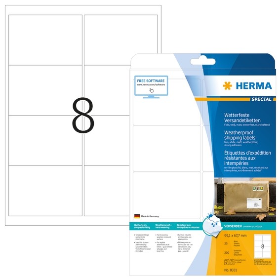 HERMA 8331 Versandetiketten wetterfest A4 99,1x67,7 mm weiß star