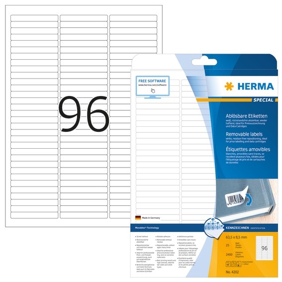 HERMA 4202 Ablösbare Etiketten A4 63,5x8,5 mm weiß Movables/ablö