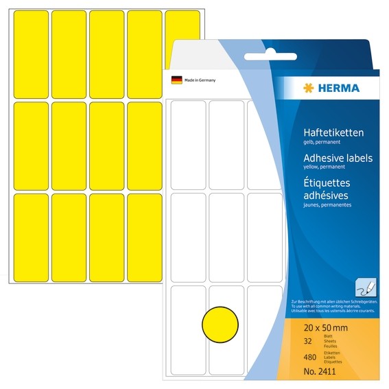 HERMA 2411 Vielzwecketiketten 20x50 mm gelb Papier matt Handbesc