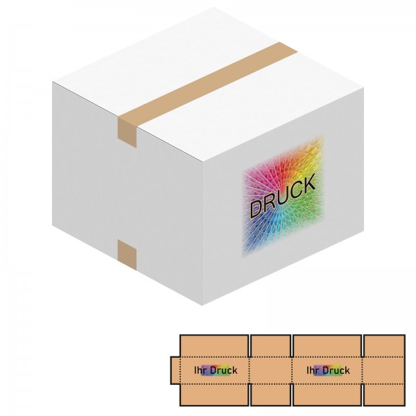 400x400x200-300 mm einwellige Kartons, weiß mit Digitaldruck