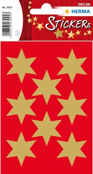 HERMA 3925 10x Sticker DECOR Sterne 6-zackig, gold Ø 33 mm
