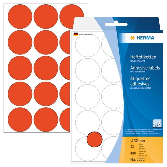 HERMA 2272 Vielzwecketiketten/Farbpunkte Ø 32 mm rund rot Papier