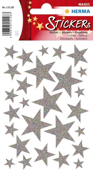 HERMA 15128 10x Sticker MAGIC Sterne Silber, Glittery