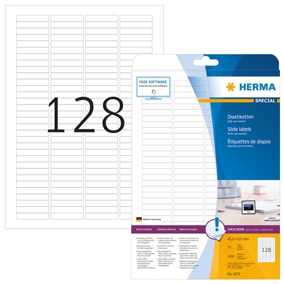 HERMA 5071 Dia-Etiketten A4 43,2x8,5 mm weiß Papier matt 3200 St