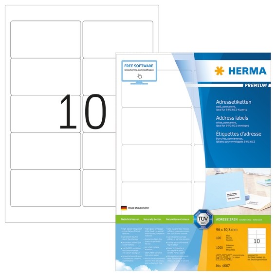 HERMA 4667 Adressetiketten Premium A4 96x50,8 mm weiß Papier mat