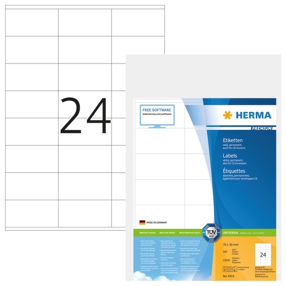 HERMA 4414 Etiketten Premium A4 70x36 mm weiß Papier matt 12000