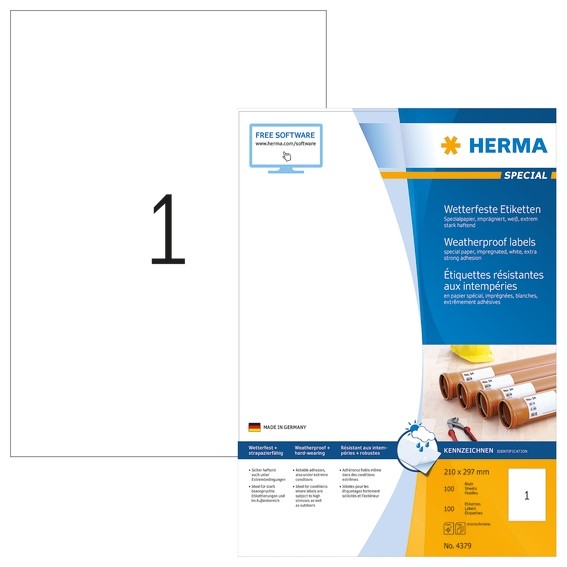 HERMA 4379 Etiketten A4 210x297 mm weiß extrem stark haftend Pap