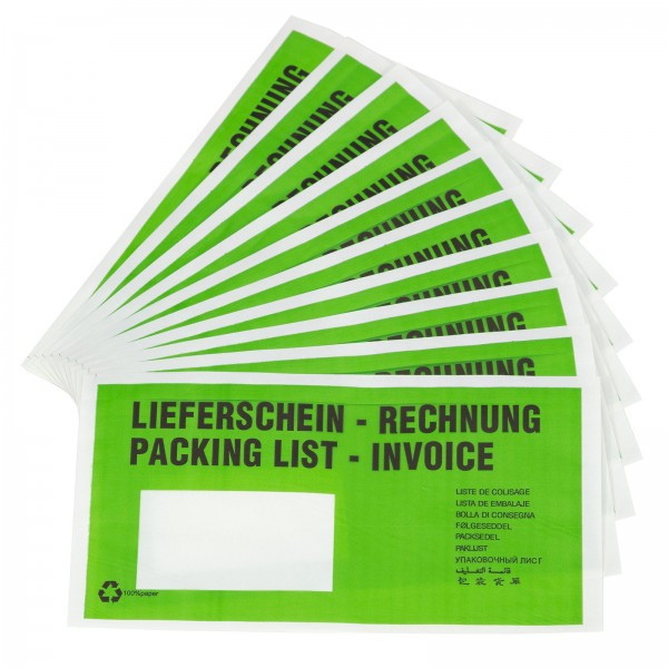 1000 Lieferscheintaschen Pergamin Papier DIN lang mit Fenster grün