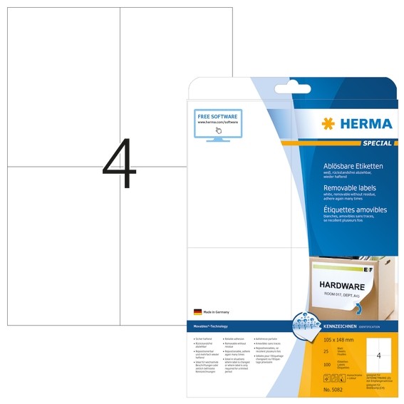 HERMA 5082 Ablösbare Etiketten A4 105x148 mm weiß Movables/ablös