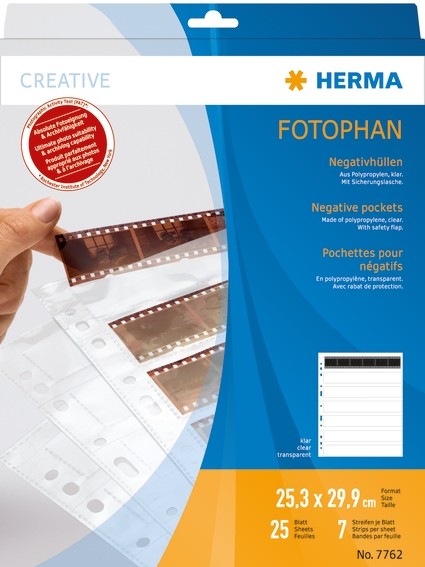 HERMA 7762 Negativhüllen, transparent, für 7 x 6 Streifen, 25 St