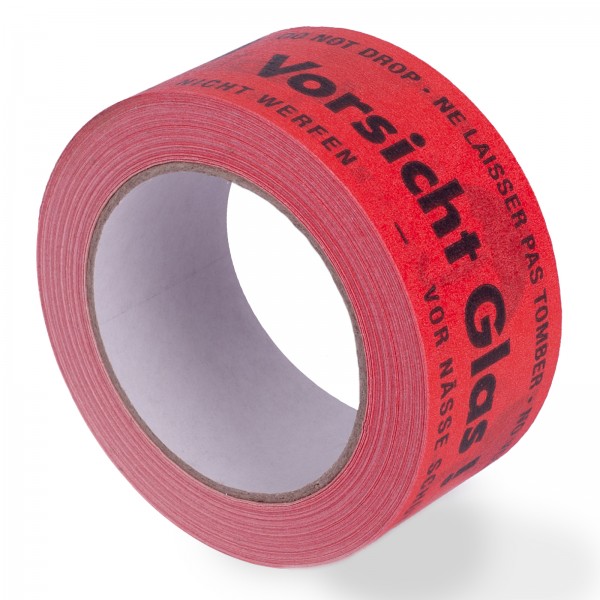 Papierklebeband "Vorsicht Glas" 50mm x 50m Packband 135my Braun / Rot