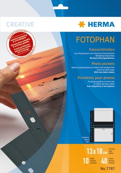 HERMA 7787 Fotophan Fotosichthüllen 13x18 cm quer schwarz 10 Hül