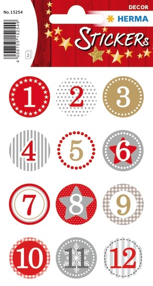 HERMA 15254 10x Sticker DECOR Adventskalender10x Sticker 1-24, R