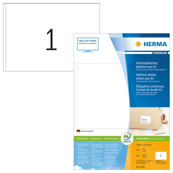 HERMA 8690 Adressetiketten Premium A5 148,5x205 mm weiß Papier m