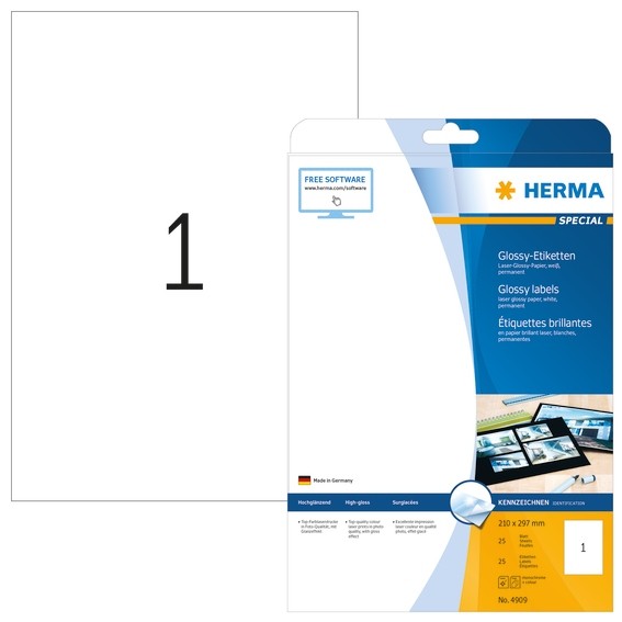 HERMA 4909 Etiketten A4 210x297 mm weiß Papier glänzend 25 St.