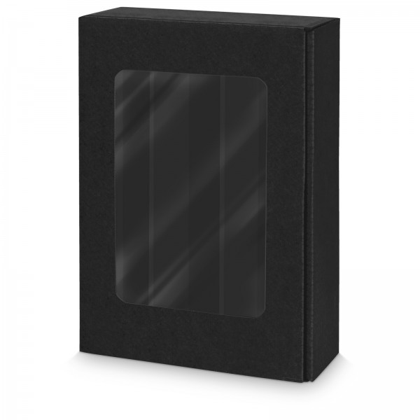 Präsentkarton für 3 Flaschen 360x250x90 mm Kraftpapier Fenster Schwarz