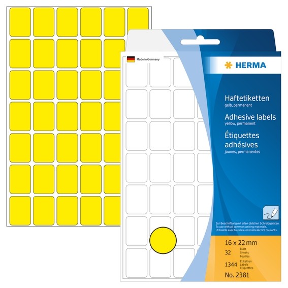HERMA 2381 Vielzwecketiketten 16x22 mm gelb Papier matt Handbesc