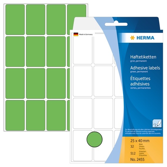 HERMA 2455 Vielzwecketiketten 25x40 mm grün Papier matt Handbesc