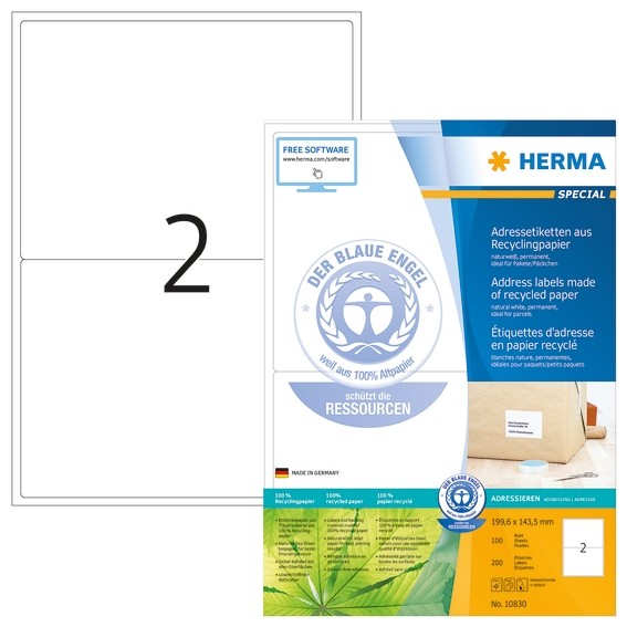 HERMA 10830 Adressetiketten A4 199,6x143,5 mm weiß Recyclingpapi