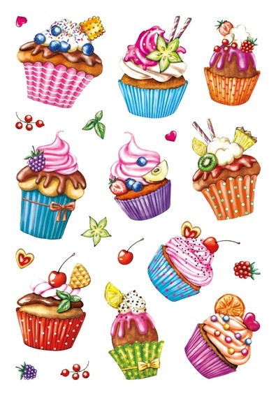 HERMA 3387 10x Sticker DECOR Cupcakes, Folie beglimmert