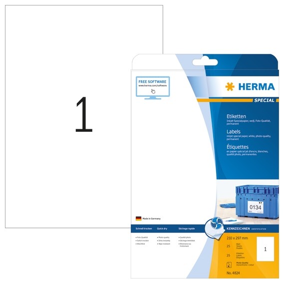 HERMA 4824 Inkjet-Etiketten A4 210x297 mm weiß Papier matt 25 St