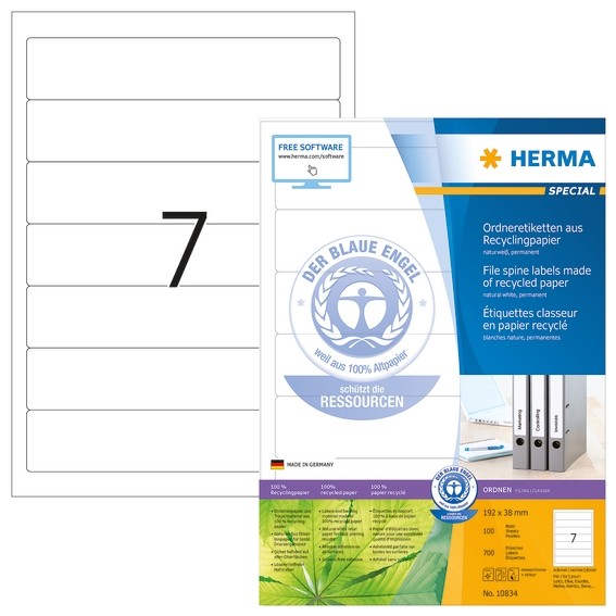 HERMA 10834 Ordneretiketten A4 192x38 mm weiß Recyclingpapier ma
