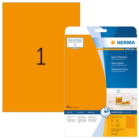 HERMA 5149 Neonetiketten A4 210x297 mm neon-orange Papier matt 2