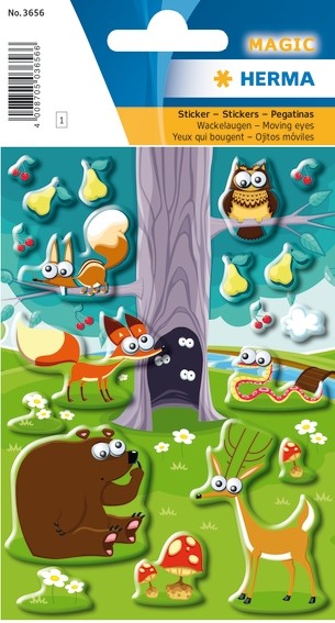 HERMA 3656 10x Sticker MAGIC Tiere im Wald, Wackelaugen