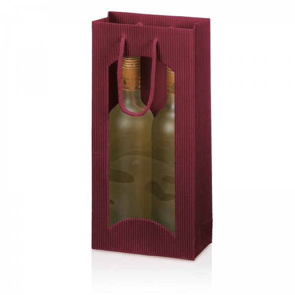 Tragetasche Geschenktüte für 2 Flaschen 170x85x360 mm offene Welle Fenster Bordeaux