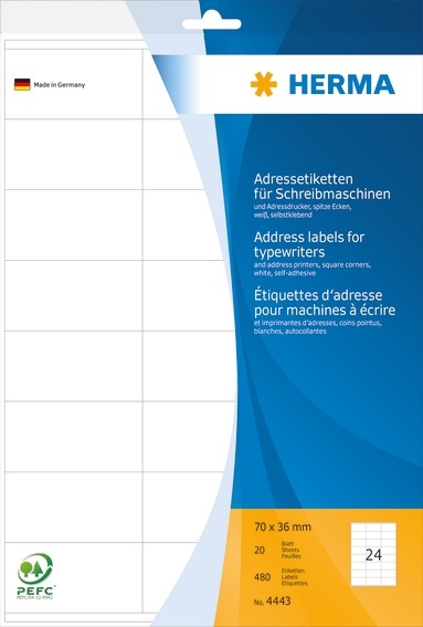 HERMA 4443 Adressetiketten für Schreibmaschinen A4 70x36 mm Papi