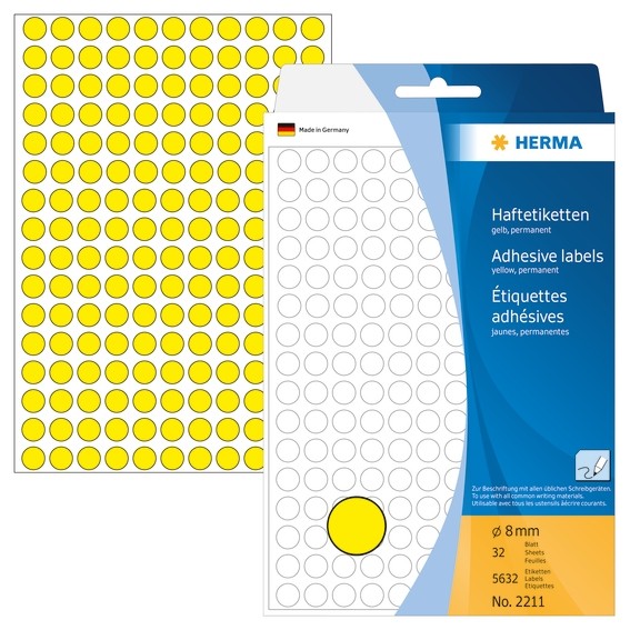 HERMA 2211 Vielzwecketiketten/Farbpunkte Ø 8 mm rund gelb Papier