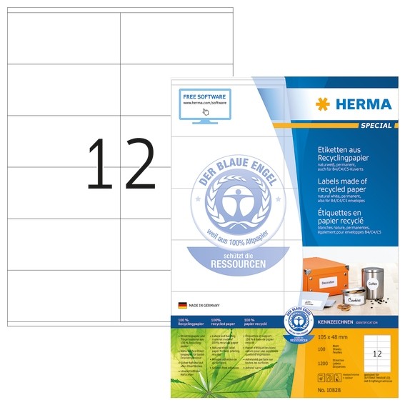 HERMA 10828 Etiketten A4 105x48 mm weiß Recyclingpapier matt Bla