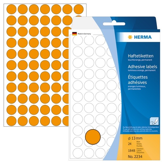 HERMA 2234 Vielzwecketiketten/Farbpunkte Ø 13 mm rund leuchtoran