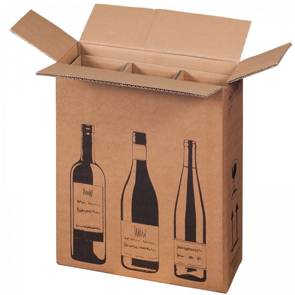 Flaschenkarton für 3 Flaschen mit PTZ-Zulassung (DHL/UPS), 305 x 108 x 368 mm