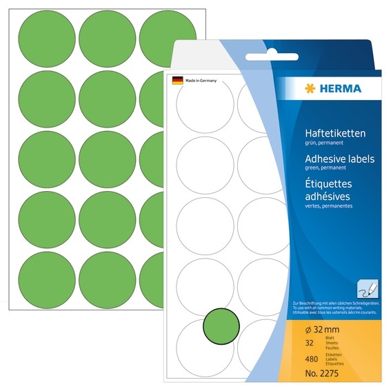 HERMA 2275 Vielzwecketiketten/Farbpunkte Ø 32 mm rund grün Papie